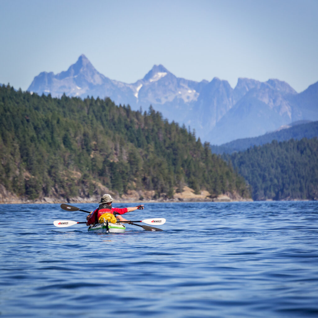 a person in a kayak paddling on the water