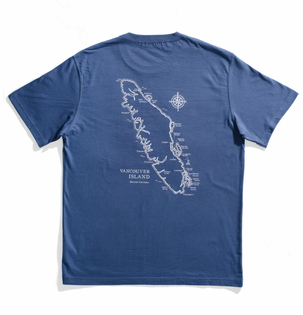 a blue t - shirt with a map of the island