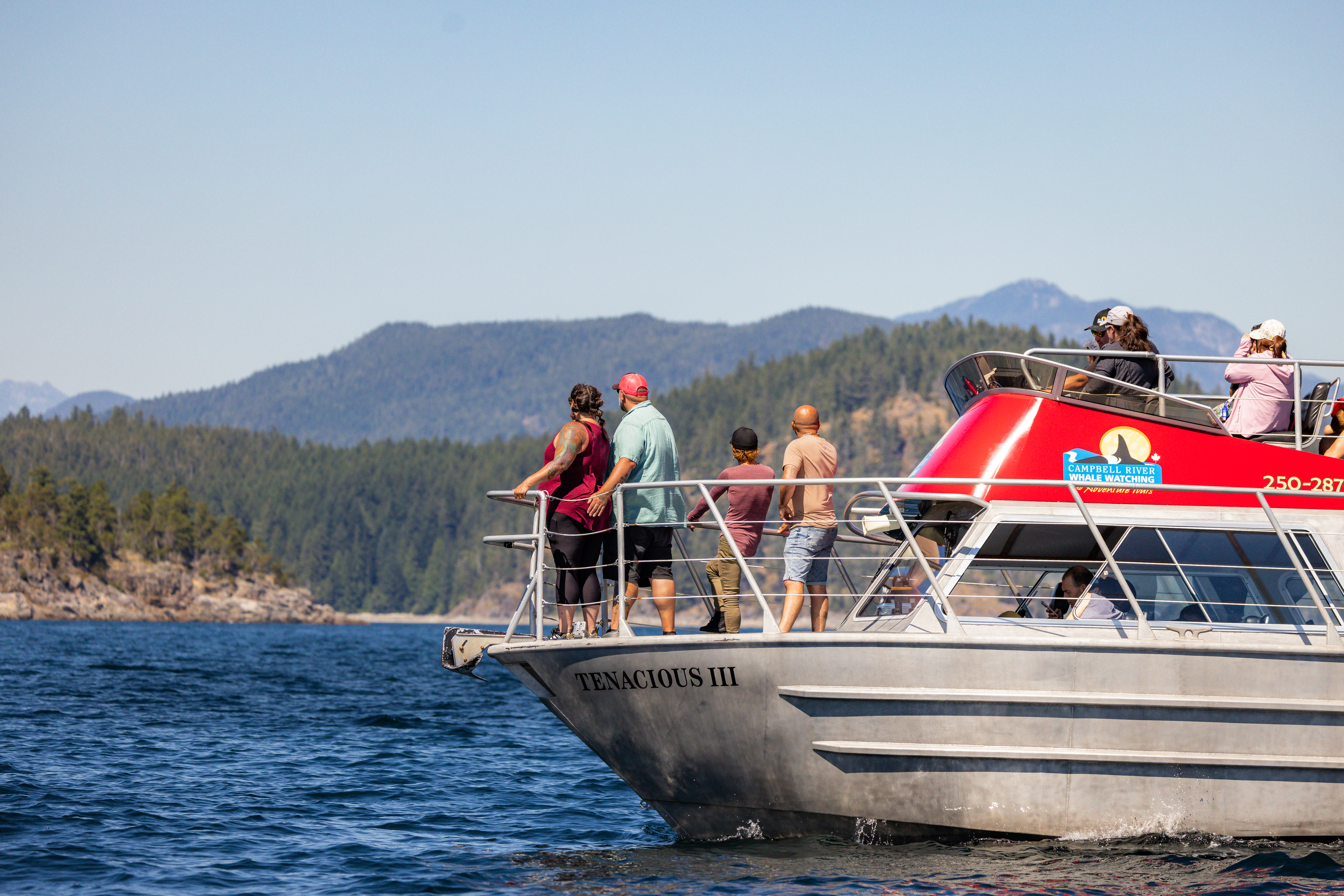 Covered boat with guest on a wildlife tour