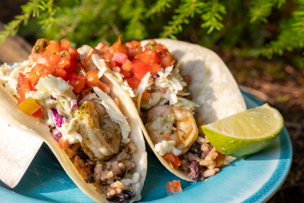 Fresh fish tacos with lime served at camp on a Wildcoast kayaking expedition